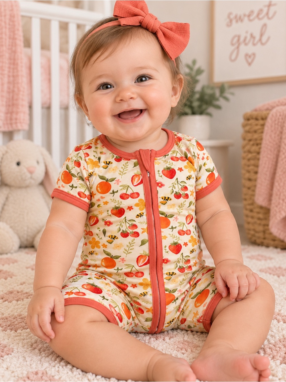 My Gigi’s Closet Bamboo Fruit & Bees Zip Shortie 6-12M NWT
